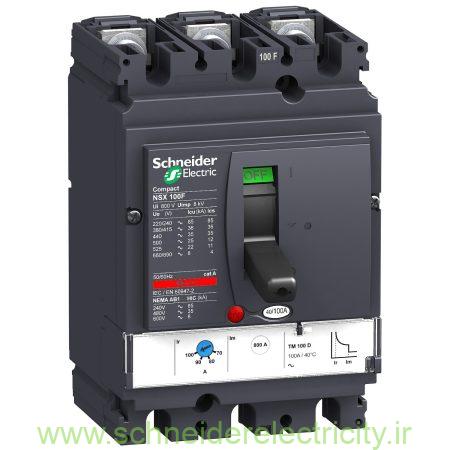 circuit breaker ComPact NSX100B 25 kA at 415 VAC TMD trip unit 100 A 3 poles 3d